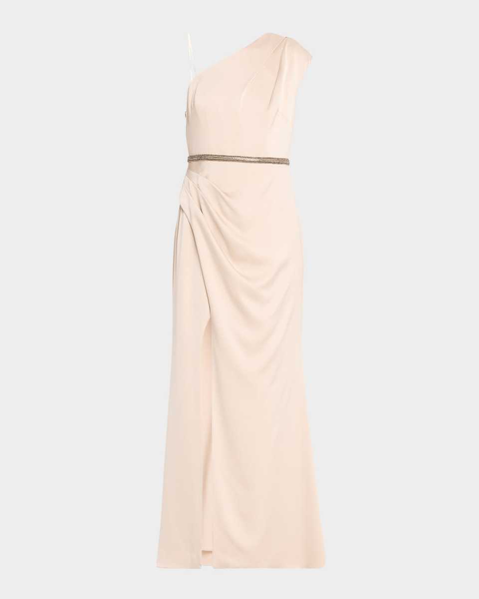 One-Shoulder Draped Crepe Back Satin Gown